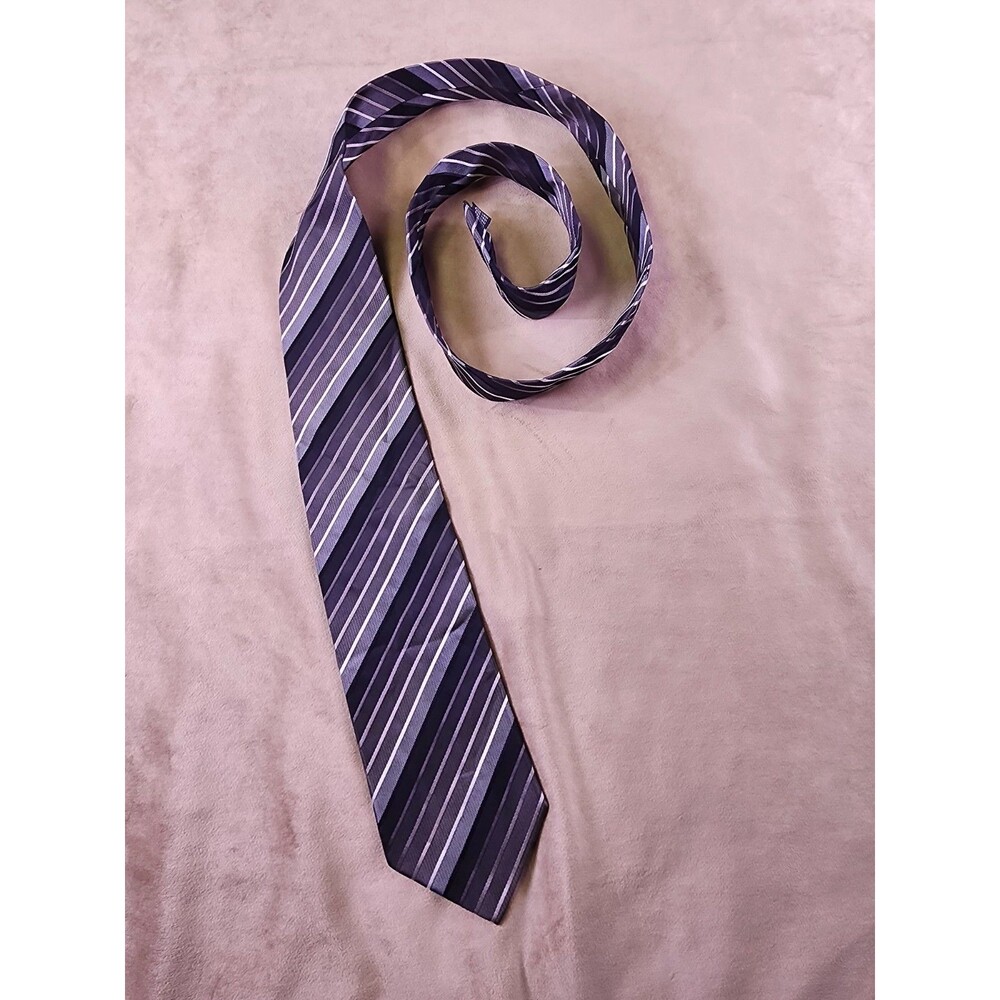 Valerio Garati Men's Black Gray White Striped Tie 100% Silk Woven